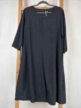 NWT Kleen Dark Gray Scoop Neck 3/4 Sleeve Pockets Balloon Dress #1160 Size S